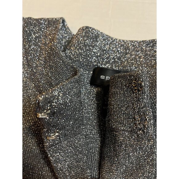 Spense Womens silk blend S 3/4 sleeve  silver Metallic Cropped sweater Jacket - Picture 5 of 9